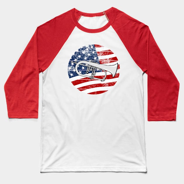 Flugelhorn USA Flag Hornist Brass Musician 4th July Baseball T-Shirt by doodlerob